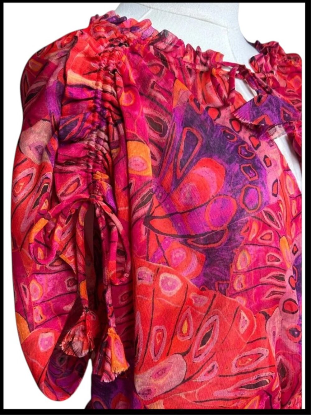 MISA Los Angeles Dominique Mini Dress Red Pink Smocked Ruffle XL - Picture 6 of 9